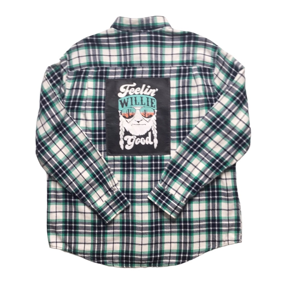 Willie Nelson Cotton Flannel Shirt Button Down Sz XL Shacket Feelin’ Willy Good - Picture 8 of 15